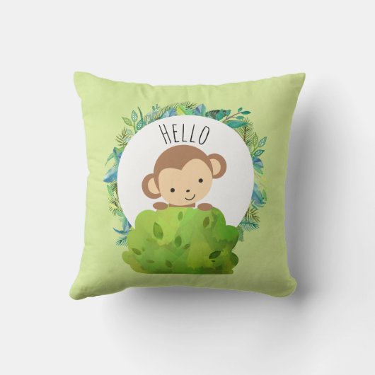かわいいサルが茂みの背後から覗き込む|こんにちは クッション (裏面)