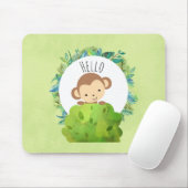 かわいいサルが茂みの背後から覗き込む|こんにちは マウスパッド (マウス)