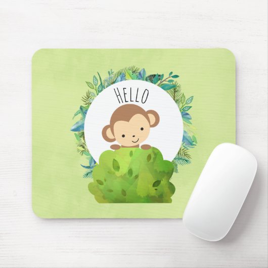 かわいいサルが茂みの背後から覗き込む|こんにちは マウスパッド (マウス)