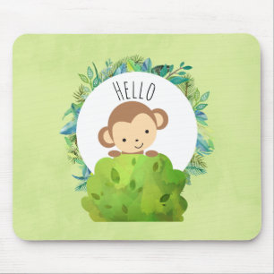 かわいいサルが茂みの背後から覗き込む こんにちは マウスパッド