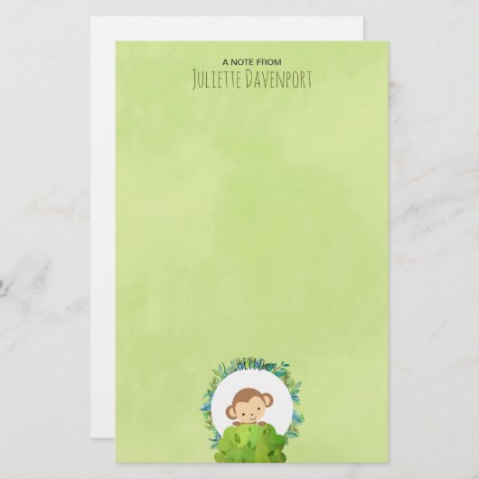 かわいいサルが茂みの背後から覗き込む|こんにちは 便箋 (正面/裏面)