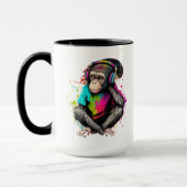 かわいいサルが音楽を聴く、音楽に夢中なサル マグカップ (左)