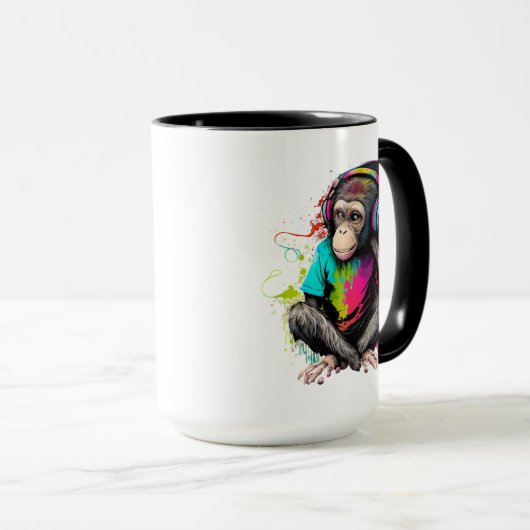 かわいいサルが音楽を聴く、音楽に夢中なサル マグカップ (正面右)