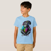 かわいいサルが音楽を聴く、音楽に夢中のサル Tシャツ (正面フル)