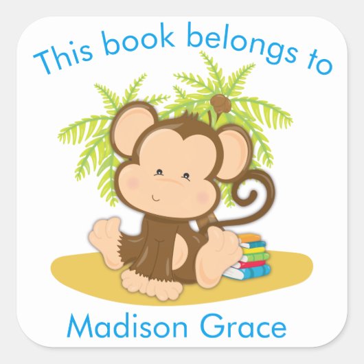 かわいいサルこの本は蔵書票 スクエアシール (正面)
