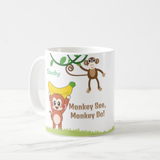 かわいいサルとおもしろい諺名前をカスタムする コーヒーマグカップ (正面左)