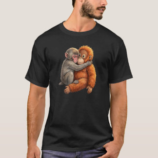かわいいサルとオランウータンのジャングルのベストフレンドのハグ Tシャツ