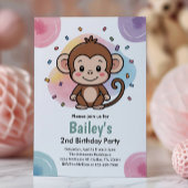 かわいいサルとジャングルの子供の誕生日パーティー 招待状