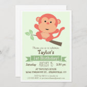 かわいいサルとジャングル動物キッドの誕生日パーティー 招待状 (正面/裏面)