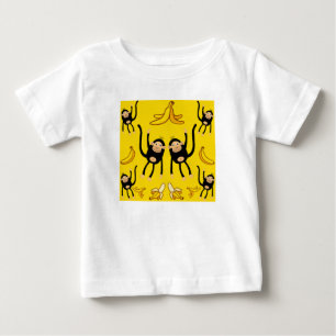 かわいいサルとバナナのプリント ベビーTシャツ