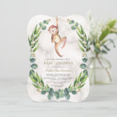 かわいいサルとユーカリの花輪のベビーシャワー 招待状 (スタンド正面)