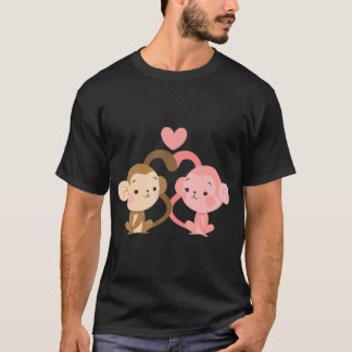 かわいいサルのカップル女の子のためのバレンタインデー Tシャツ