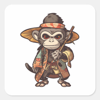 かわいいサルのサムライ目を引くかわいいサル スクエアシール