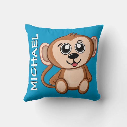 かわいいサルのジャングルブルーの漫画の熱帯雨林の名前 クッション (裏面)