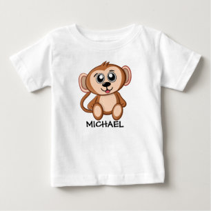 かわいいサルのジャングル風の漫画動物園サファリ名 ベビーTシャツ