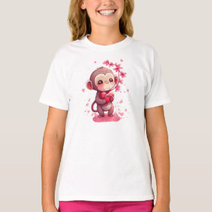 かわいいサルのバレンタインデー Tシャツ