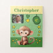 かわいいサルの写真名緑の黄色の子供 ジグソーパズル (縦)