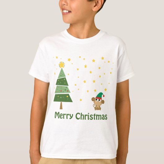 かわいいサルの夜のクリスマスシーン Tシャツ (正面)