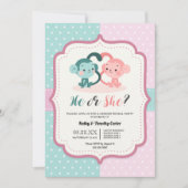 かわいいサルの水玉模様性別がパーティーハートを明かす 招待状 (正面)