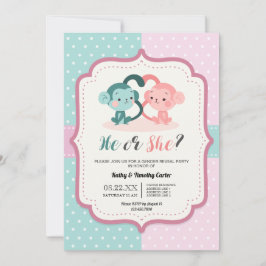 かわいいサルの水玉模様性別がパーティーハートを明かす 招待状