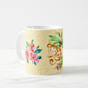かわいいサルの花と紙吹雪 コーヒーマグカップ