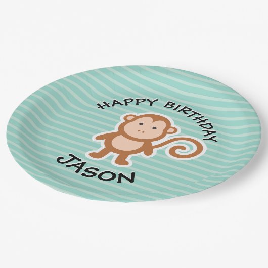 かわいいサルの誕生日パーティー動物 ペーパープレート (アングル)