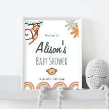 かわいいサルの赤ちゃんシャワー歓迎サイン