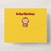 かわいいサルをテーマにした男の子のベビーシャワー オールインワン招待状 (裏面)