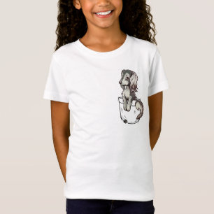 かわいいサルキの子犬をポケットに入れる Tシャツ