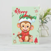 かわいいサルサンタクリスマスホリデーファミリー名き シーズンカード (スタンド正面)