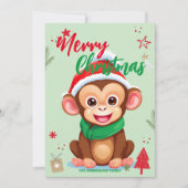 かわいいサルサンタ クリスマスホリデー 家族名き シーズンカード (正面)