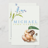 かわいいサルフローラパステル写真男の赤ちゃん誕生 案内状 (正面/裏面)