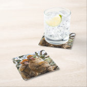 かわいいサル二匹 スクエアペーパーコースター (インサイチュ)