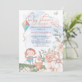 かわいいサル少女の凧とベビーシャワーピクニック 招待状 (スタンド正面)