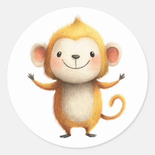 かわいいサル水彩イラストミニマリスト ラウンドシール (正面)