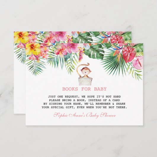 かわいいサル熱帯花フレーム赤ちゃんシャワー エンクロージャーカード (正面/裏面)