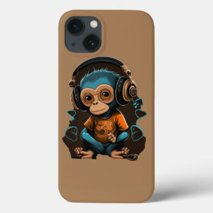 かわいいサル聞の音楽、音楽に浸されたサル iPhone 13ケース