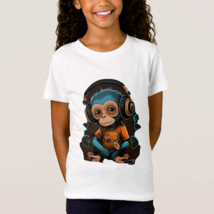かわいいサル聞の音楽、音楽に浸されたサル Tシャツ