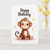 かわいいサル誕生日カード カード (黄色い花)