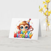 かわいいサル誕生日カード カード (黄色い花)