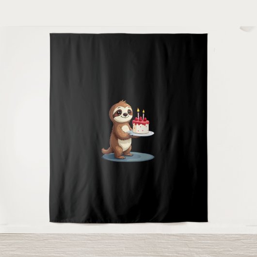 かわいいサル誕生日ケーキ男子 タペストリー (正面)