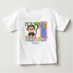かわいいサル1歳の誕生日 ベビーTシャツ