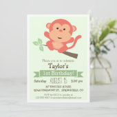 かわいいサル、ジャングルの動物の子供の誕生日パーティー 招待状 (スタンド正面)