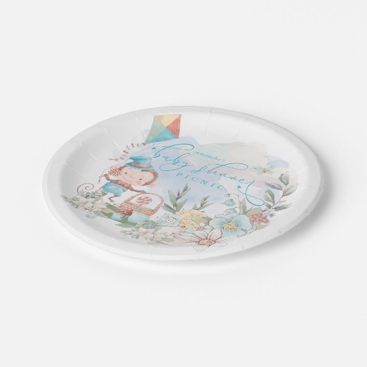 かわいいサル フラワーボーイ フラワーベイビーシャワー ピクニック ペーパープレート (アングル)