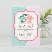 かわいいサル ポルカドット 性別発表パーティー ハート 招待状 (スタンド正面)