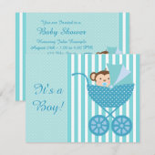 かわいいサル 赤ちゃんのシャワーパーティー 招待状 (正面/裏面)