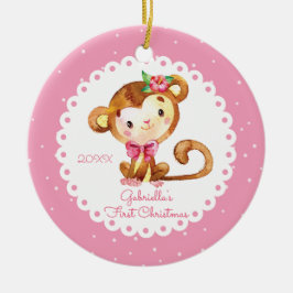 かわいいサル 赤ちゃんの初めてのクリスマス オブジェ セラミックオーナメント