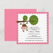 かわいいサル 赤ちゃんの女の子のシャワー招待状 招待状 (正面/裏面)