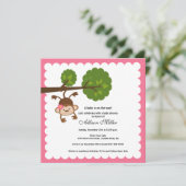 かわいいサル 赤ちゃんの女の子のシャワー招待状 招待状 (スタンド正面)