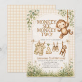 かわいいサル Monkey See Monkey Two ニュートラル モンキー 2歳  招待状 (正面/裏面)